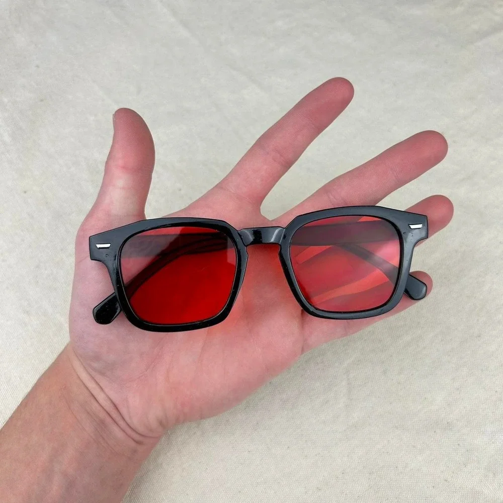 Vintage unique retro style black rounded square sunglasses cyber grunge techno